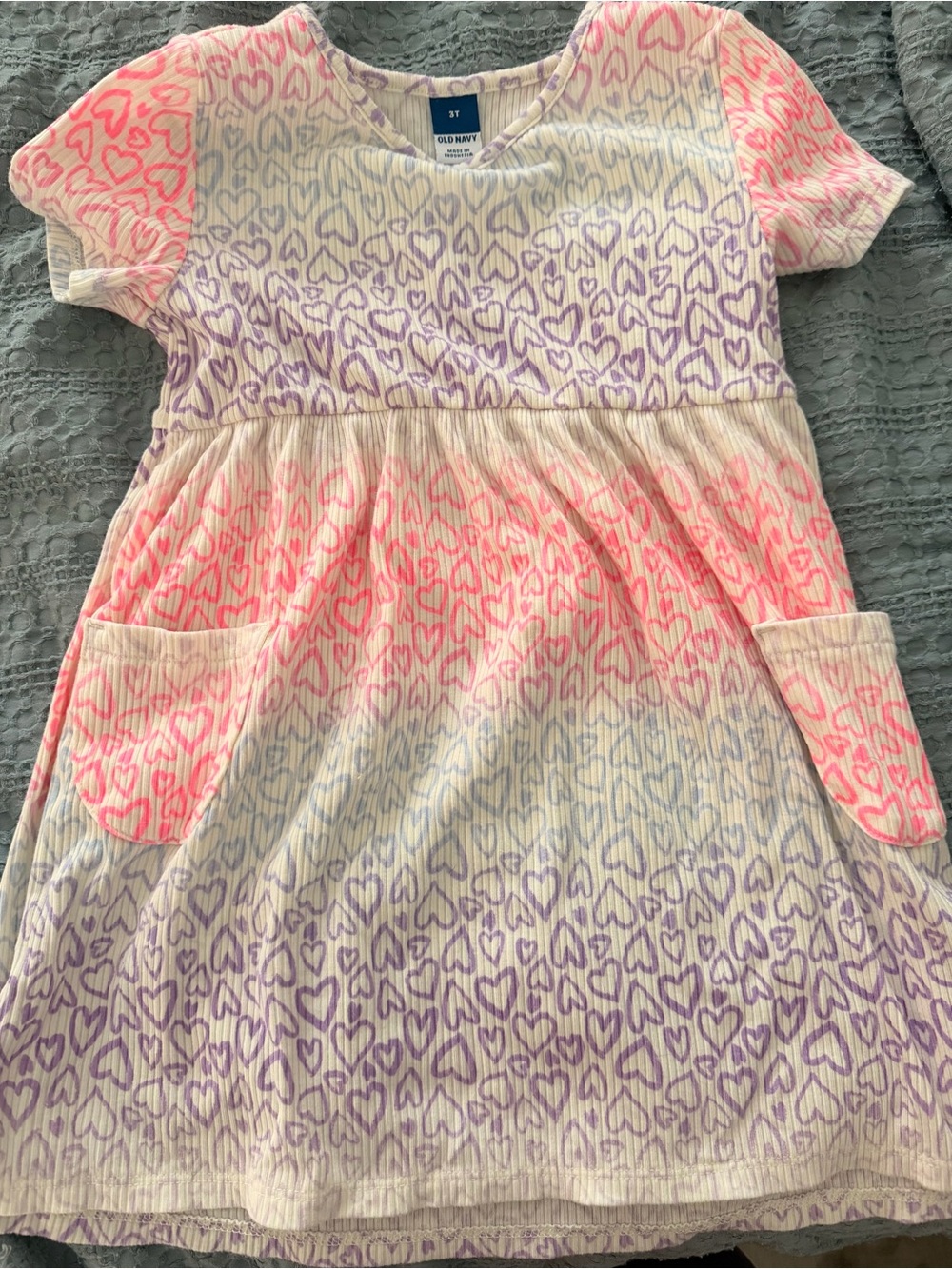 Old Navy Girls Pink and Purple Heart-Print Short Sleeve Dress